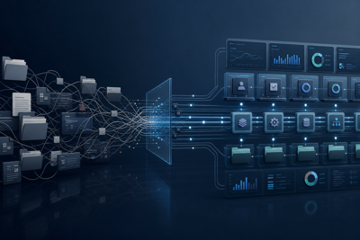 Structured business systems visual showing workflow clarity replacing manual operational chaos